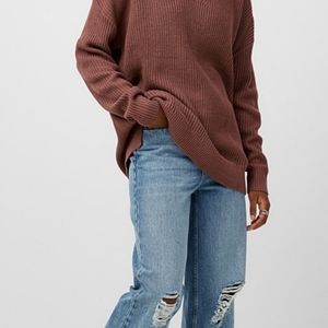 twik (Simons) Rib-knit V-neck Tunic Style Sweater Size Large Fawn colour